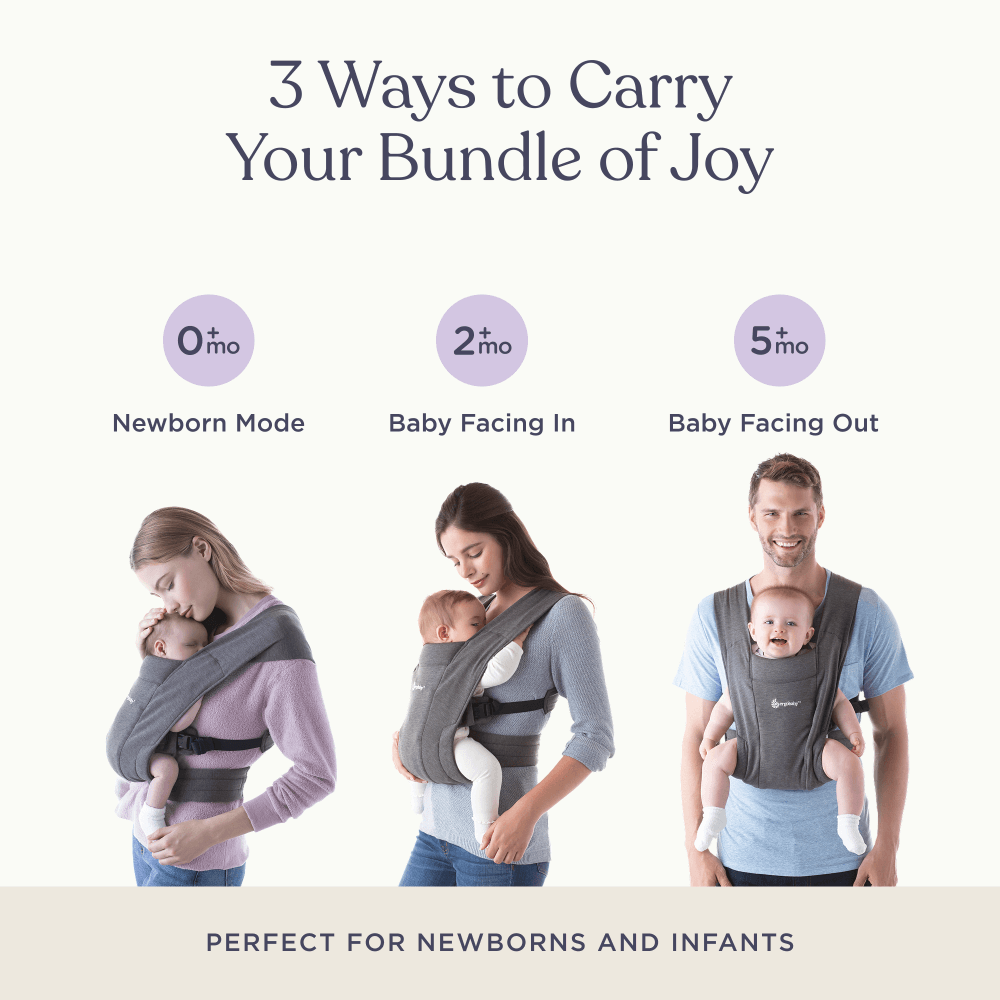 Ergobaby Embrace Newborn Baby Carrier, Soft, Cosy & Lightweight Newborn Ready Carrier, Ergonomic “M” Position, Padded Head & Neck Support, Adjustable Waistbelt & Cross Straps, 2 Carry Positions, Easy to Use, 3-11 Kgs, 0-12 Months