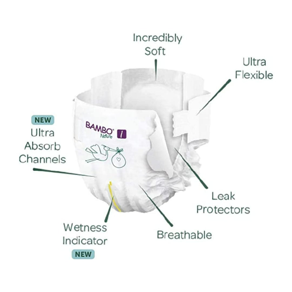 Bambo Nature Monthly Box - Premium Baby Tape Diapers for Babies, Super Absorbent, Breathable, Extra Soft, Dermatologically Tested, Hypoallergenic Infant Nappies With Wetness Indicator