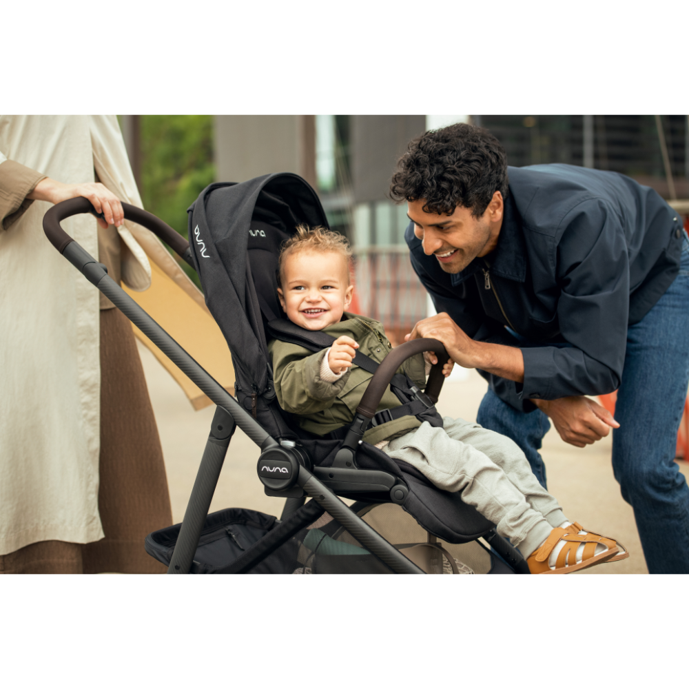 Nuna Swiv Baby Stroller-All Wheel 360 Degree Rotation-3 Positions Adjustable Parent Handle Bar-One Hand Fold-Travel System Compatible-Includes Rain Cover, Travel bag, Post Adaptors-2 Years Warranty-For 0 to 4Y (Upto 22 Kg)-Caviar