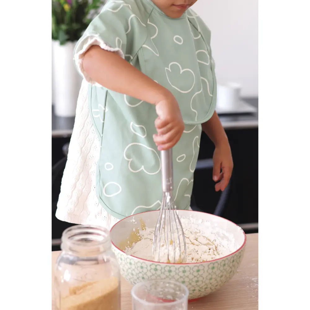 Beaba 2-in-1 Waterproof Bib with Detachable Sleeves, Foldable Food Catcher Pocket, Adjustable Snap Fit & Elastic Cuffs, Soft & Easy-Clean Bib for Feeding & Activities, 4M+