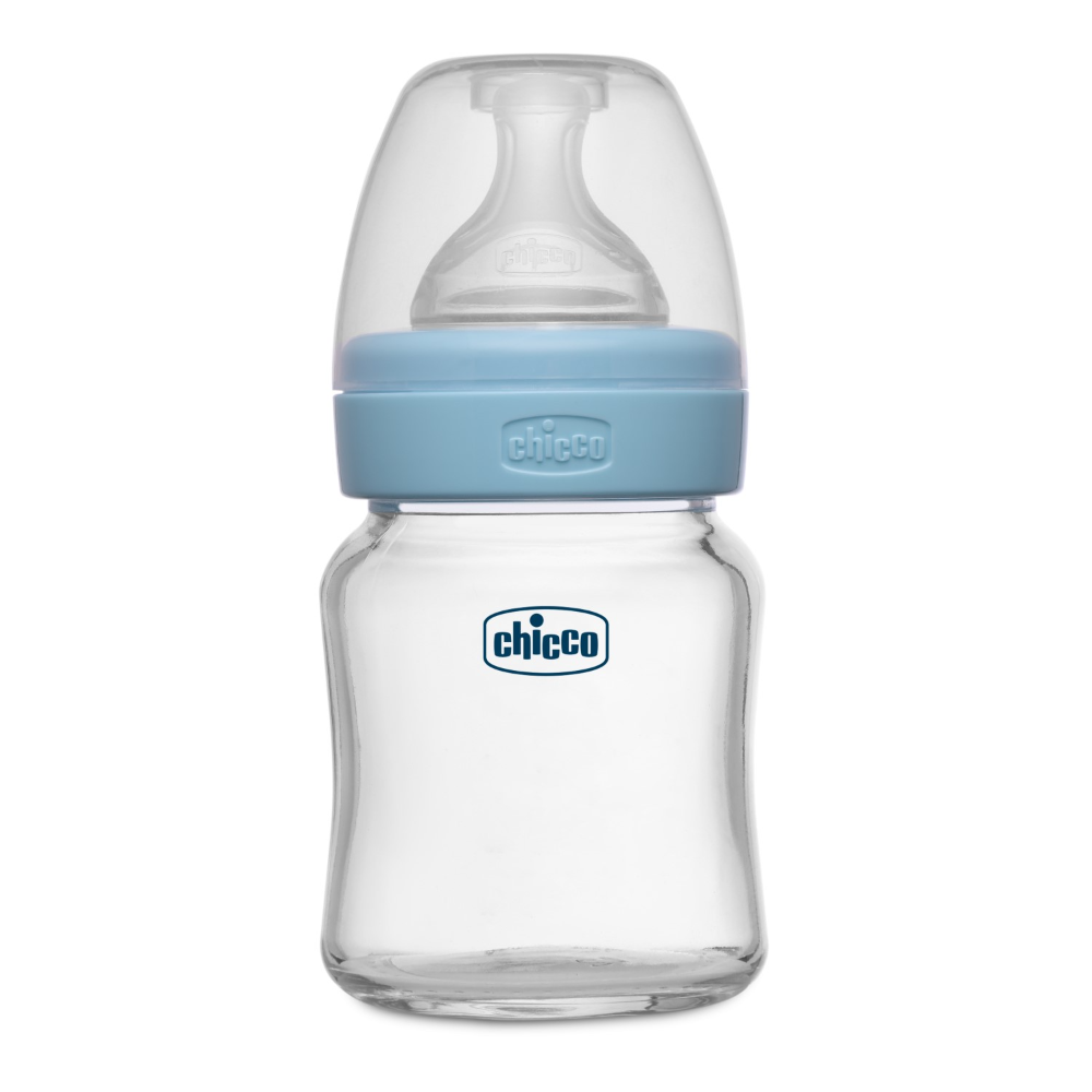 Chicco Well-Being Glass Feeding Bottle (120ml, Slow Flow) - Blue