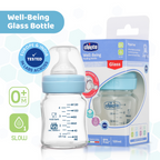 Chicco Well-Being Glass Feeding Bottle (120ml, Slow Flow) - Blue