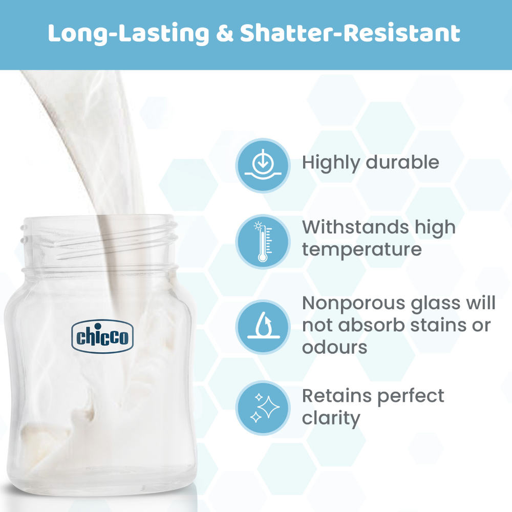 Chicco Well-Being Glass Feeding Bottle (120ml, Slow Flow) - Blue
