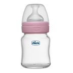 Chicco Well-Being Glass Feeding Bottle (120ml, Slow Flow) - Pink