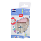 Chicco Well-Being Glass Feeding Bottle (120ml, Slow Flow) - Pink