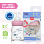 Chicco Well-Being Glass Feeding Bottle (120ml, Slow Flow) - Pink