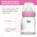 Chicco Well-Being Glass Feeding Bottle (120ml, Slow Flow) - Pink