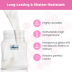 Chicco Well-Being Glass Feeding Bottle (120ml, Slow Flow) - Pink
