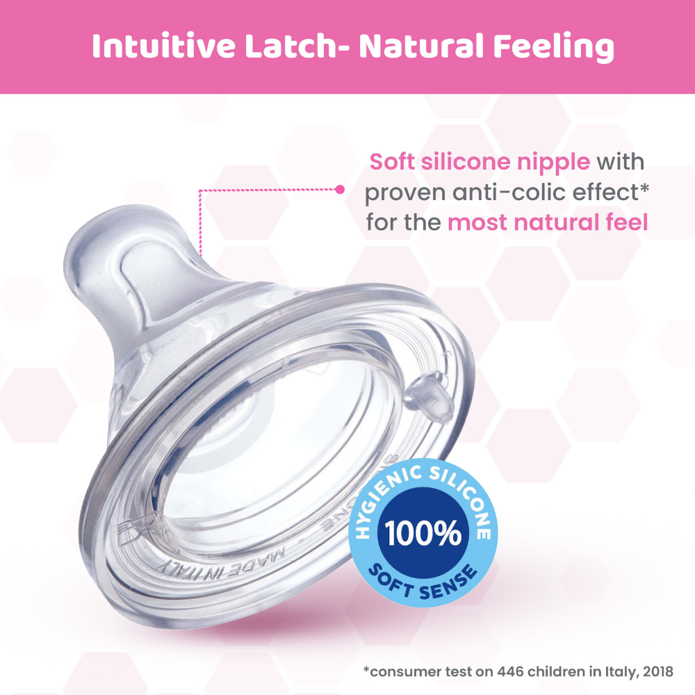 Chicco Well-Being Glass Feeding Bottle (120ml, Slow Flow) - Pink