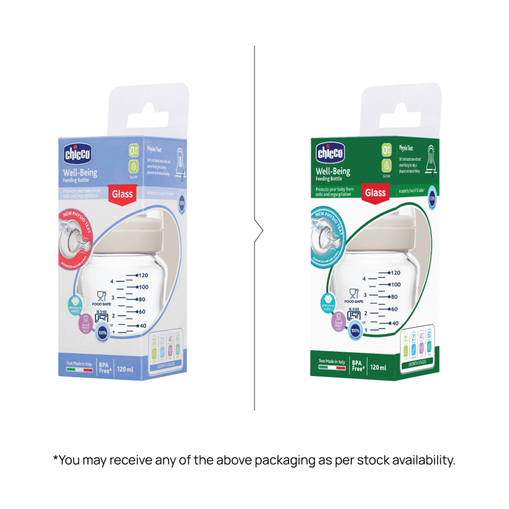 Chicco Well-Being Glass Feeding Bottle (120ml, Slow Flow) - Neutral