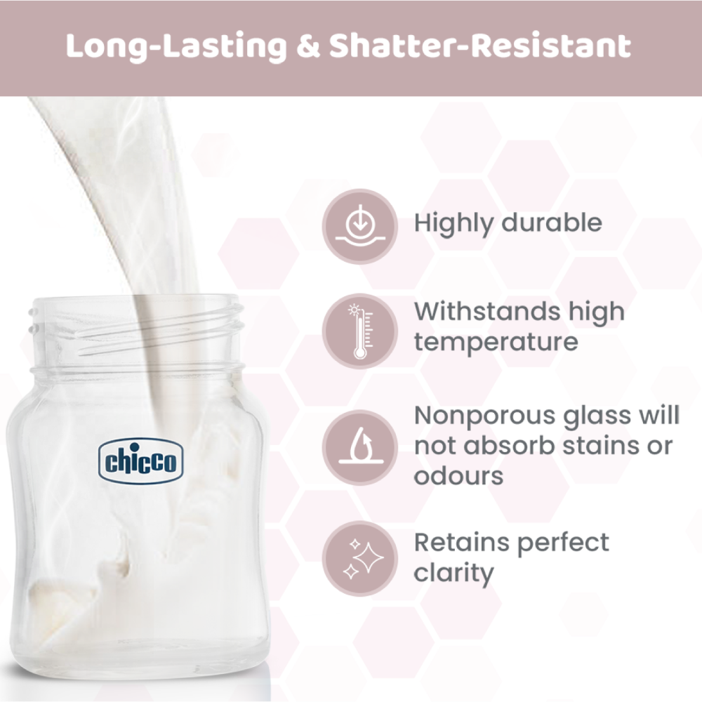 Chicco Well-Being Glass Feeding Bottle (120ml, Slow Flow) - Neutral