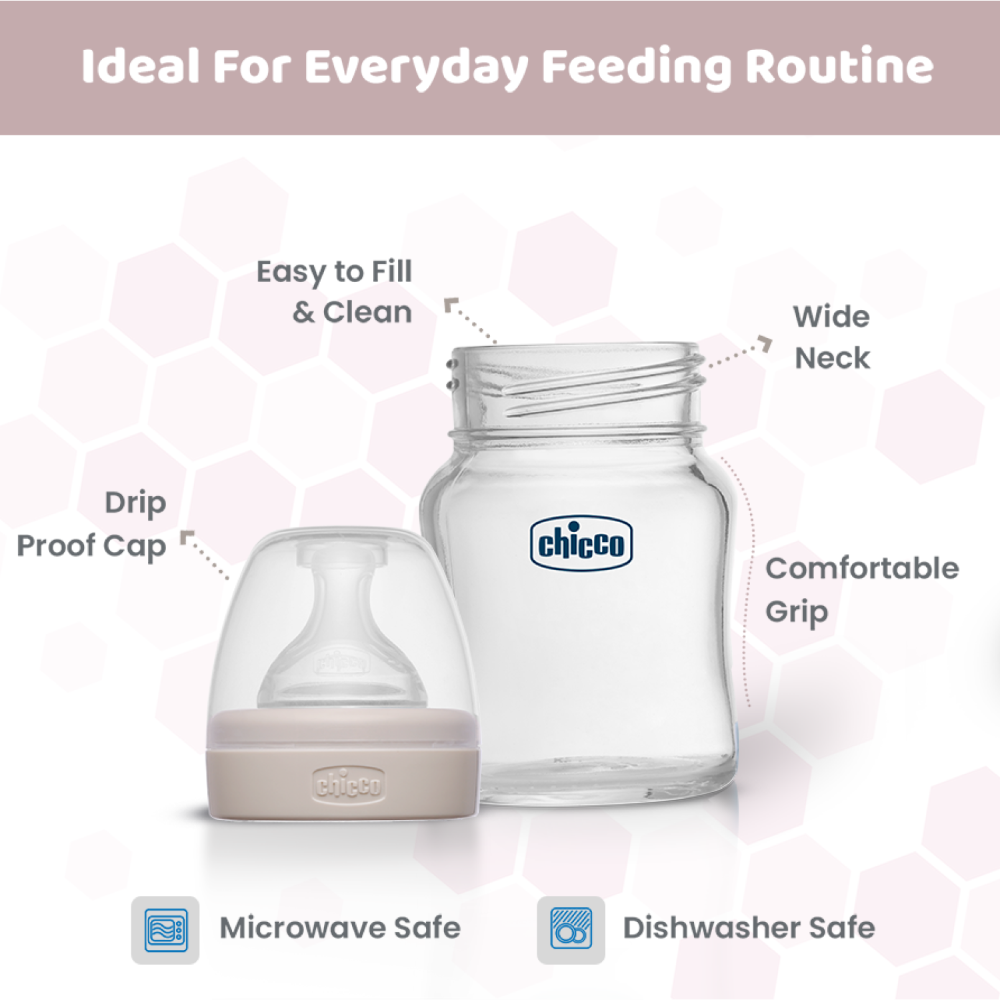 Chicco Well-Being Glass Feeding Bottle (120ml, Slow Flow) - Neutral