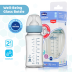 Chicco Well-Being Glass Feeding Bottle (240ml, Medium Flow) - Blue