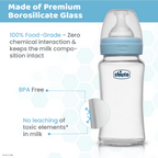 Chicco Well-Being Glass Feeding Bottle (240ml, Medium Flow) - Blue