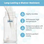 Chicco Well-Being Glass Feeding Bottle (240ml, Medium Flow) - Blue