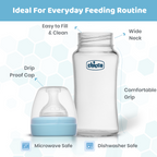 Chicco Well-Being Glass Feeding Bottle (240ml, Medium Flow) - Blue