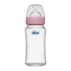 Chicco Well-Being Glass Feeding Bottle (240ml, Medium Flow) - Pink