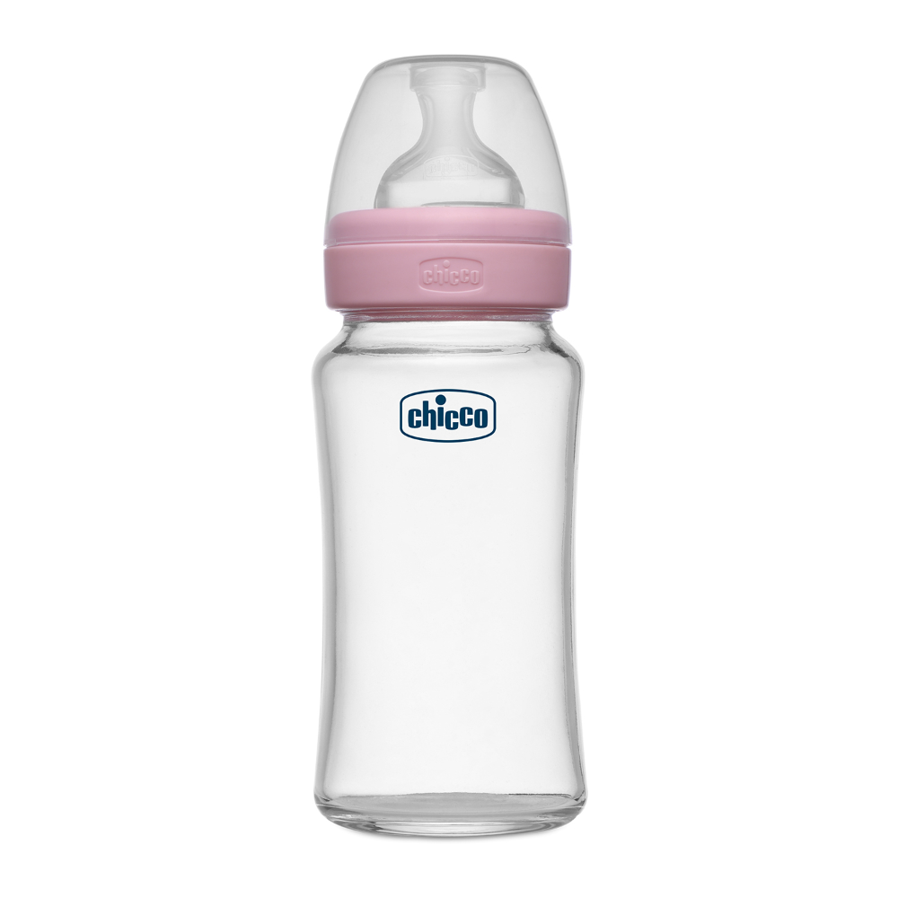 Chicco Well-Being Glass Feeding Bottle (240ml, Medium Flow) - Pink
