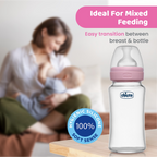 Chicco Well-Being Glass Feeding Bottle (240ml, Medium Flow) - Pink
