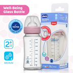 Chicco Well-Being Glass Feeding Bottle (240ml, Medium Flow) - Pink