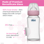 Chicco Well-Being Glass Feeding Bottle (240ml, Medium Flow) - Pink