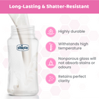 Chicco Well-Being Glass Feeding Bottle (240ml, Medium Flow) - Pink