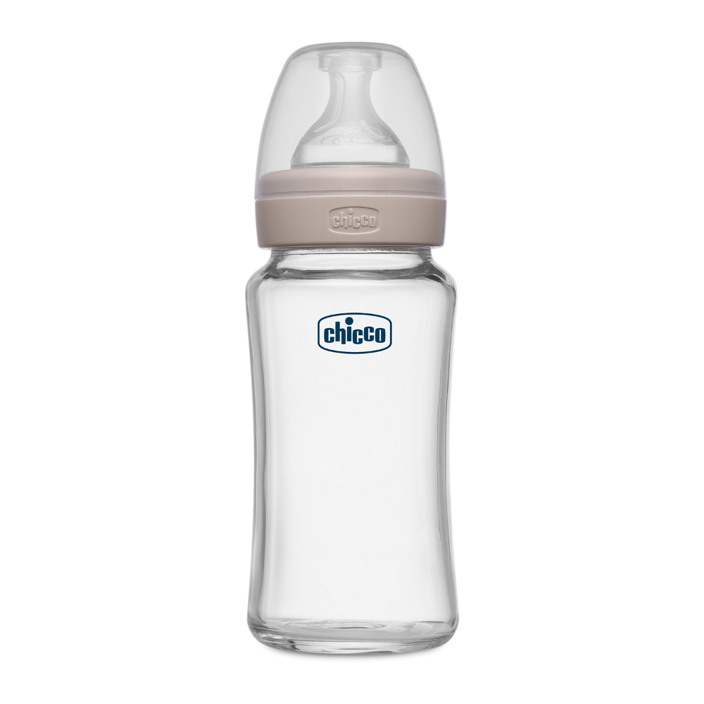 Chicco Well-Being Glass Feeding Bottle (240ml, Medium Flow) - Neutral