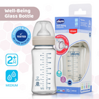 Chicco Well-Being Glass Feeding Bottle (240ml, Medium Flow) - Neutral