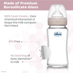 Chicco Well-Being Glass Feeding Bottle (240ml, Medium Flow) - Neutral
