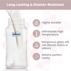 Chicco Well-Being Glass Feeding Bottle (240ml, Medium Flow) - Neutral