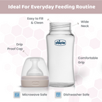 Chicco Well-Being Glass Feeding Bottle (240ml, Medium Flow) - Neutral