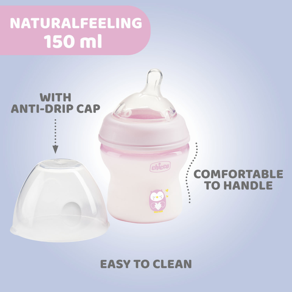 Chicco Natural Feeling Feeding Bottle 0M+ 150ml - Pink