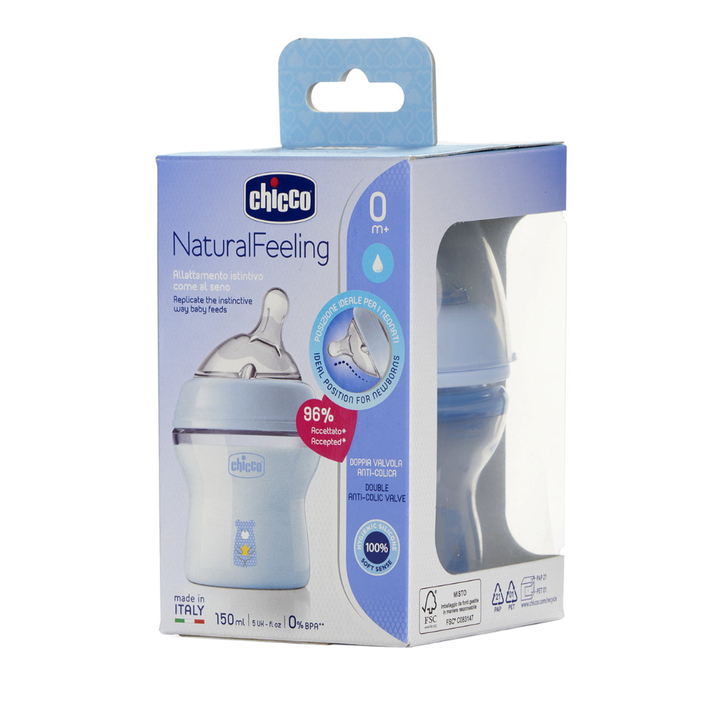 Chicco Natural Feeling Feeding Bottle 0M+ 150ml - Blue