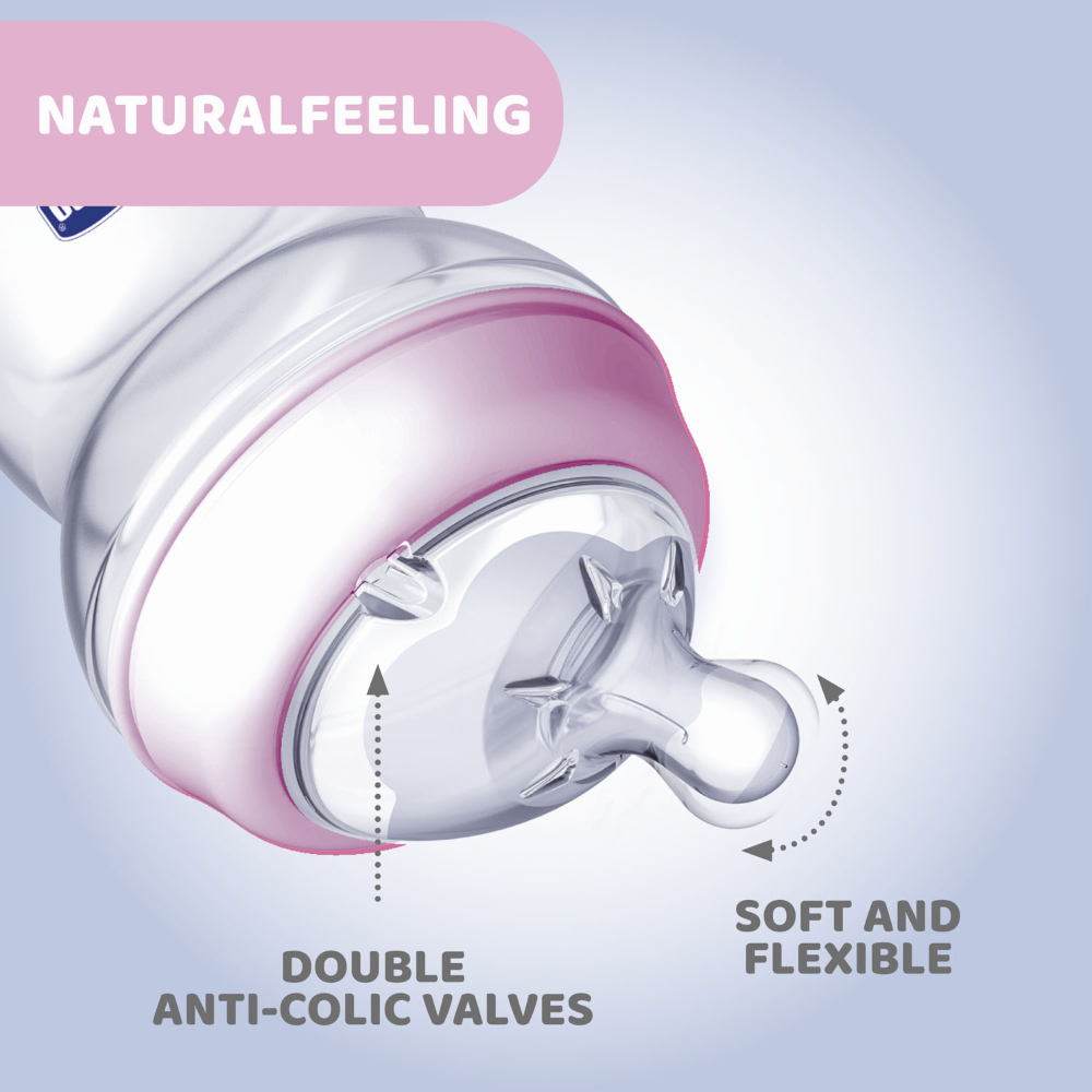 Chicco Natural Feeling Feeding Bottle 2M+ 250ml - Pink