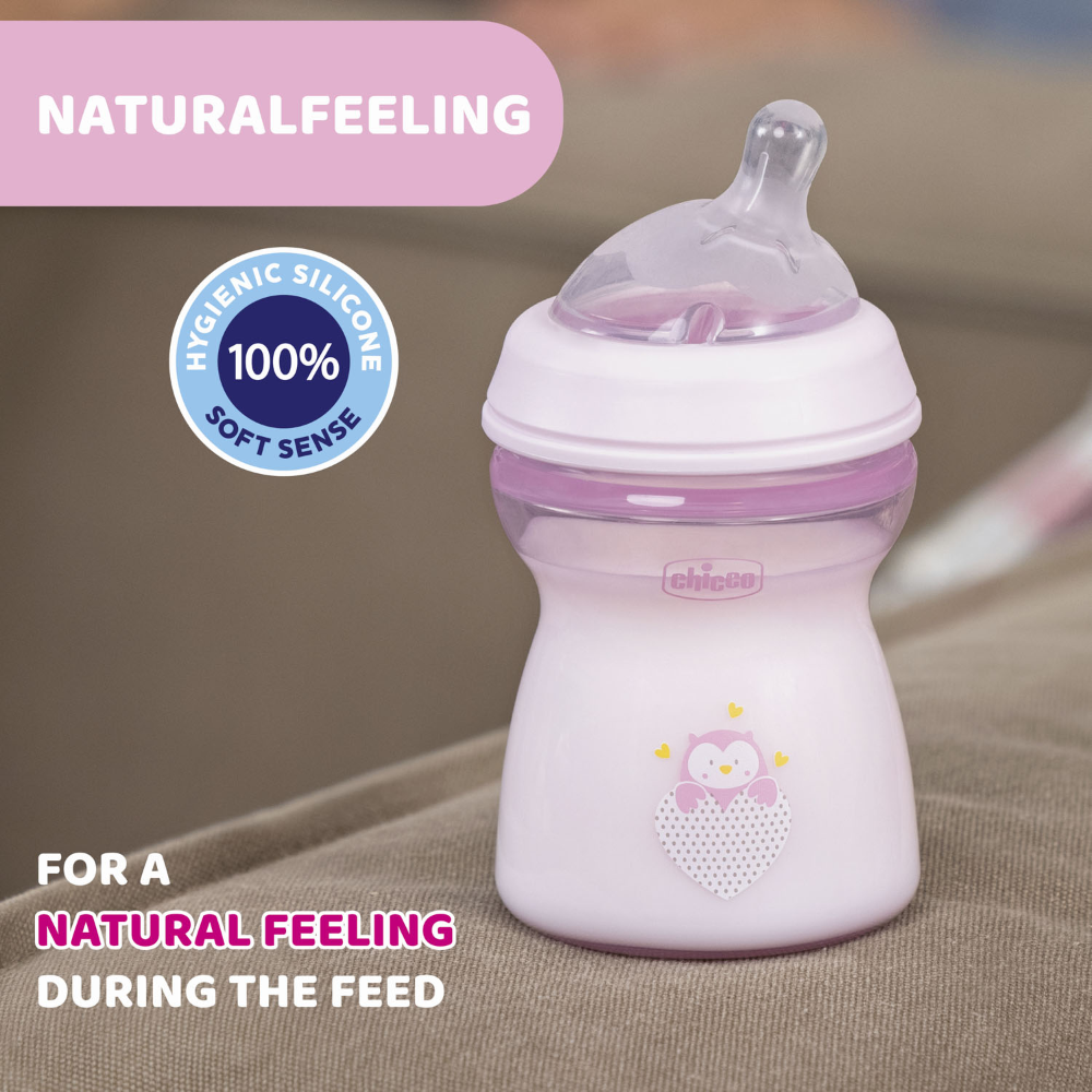 Chicco Natural Feeling Feeding Bottle 2M+ 250ml - Pink