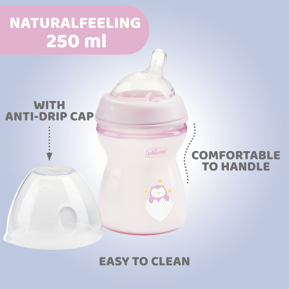 Chicco Natural Feeling Feeding Bottle 2M+ 250ml - Pink