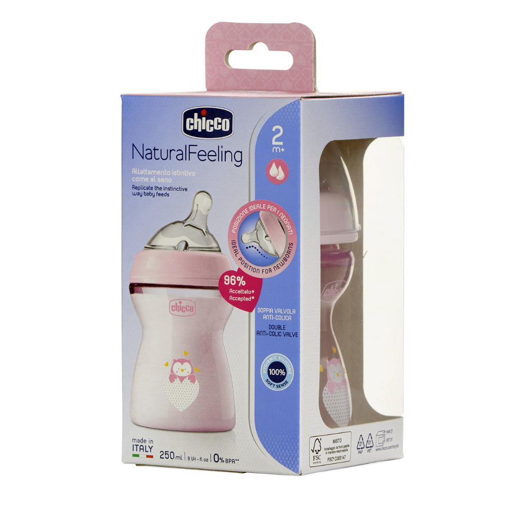 Chicco Natural Feeling Feeding Bottle 2M+ 250ml - Pink