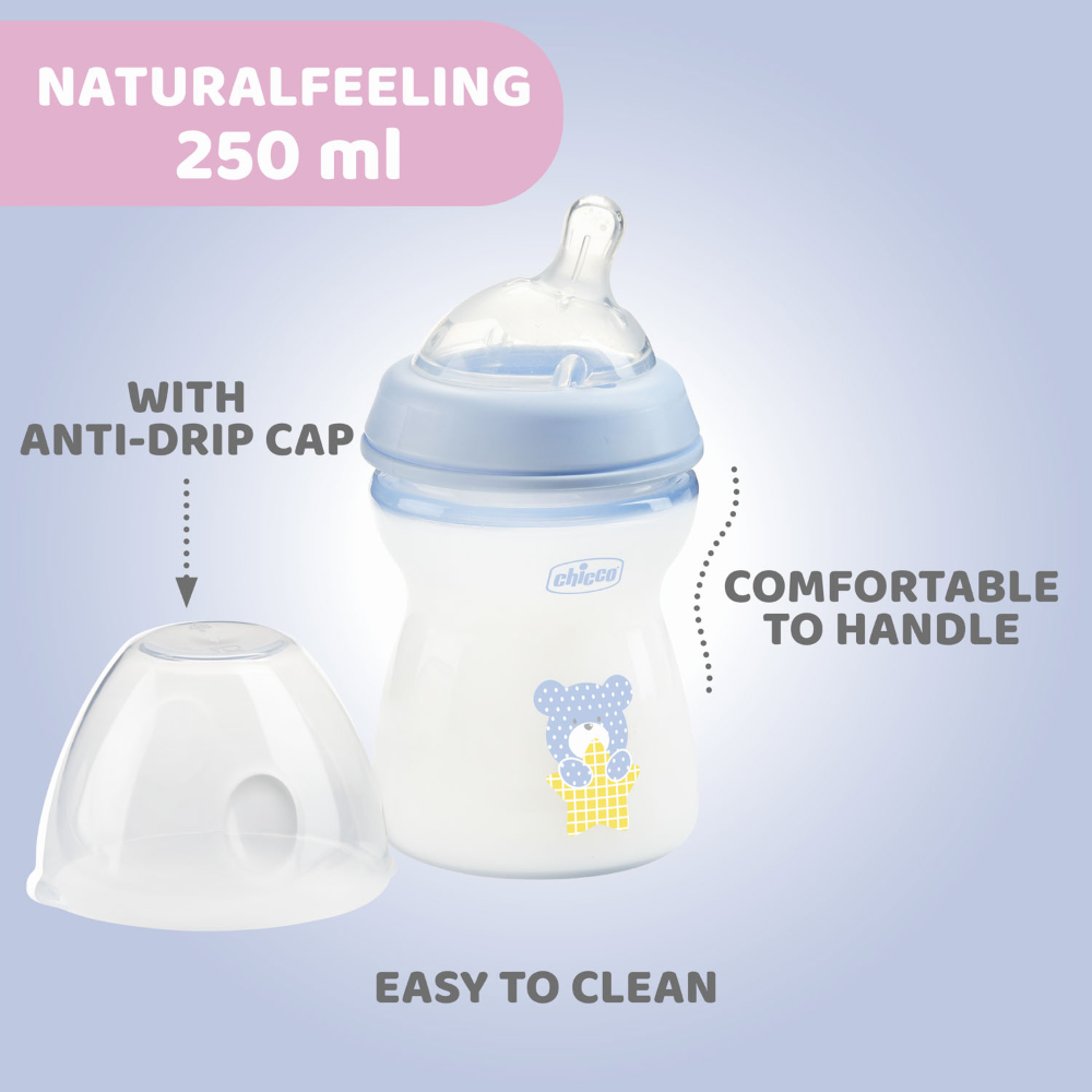 Chicco Natural Feeling Feeding Bottle 2M+ 250ml - Blue