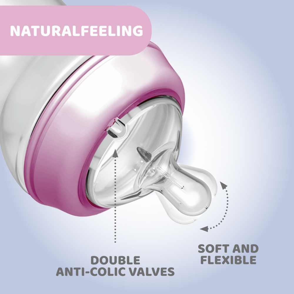 Chicco Natural Feeling Feeding Bottle 6M+ 330ml - Pink