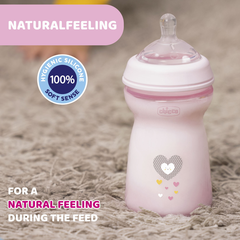 Chicco Natural Feeling Feeding Bottle 6M+ 330ml - Pink
