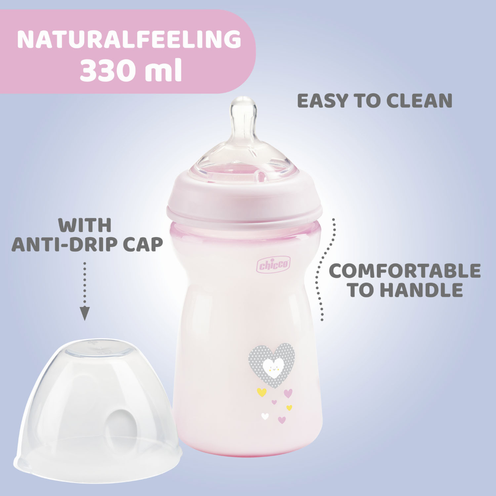 Chicco Natural Feeling Feeding Bottle 6M+ 330ml - Pink