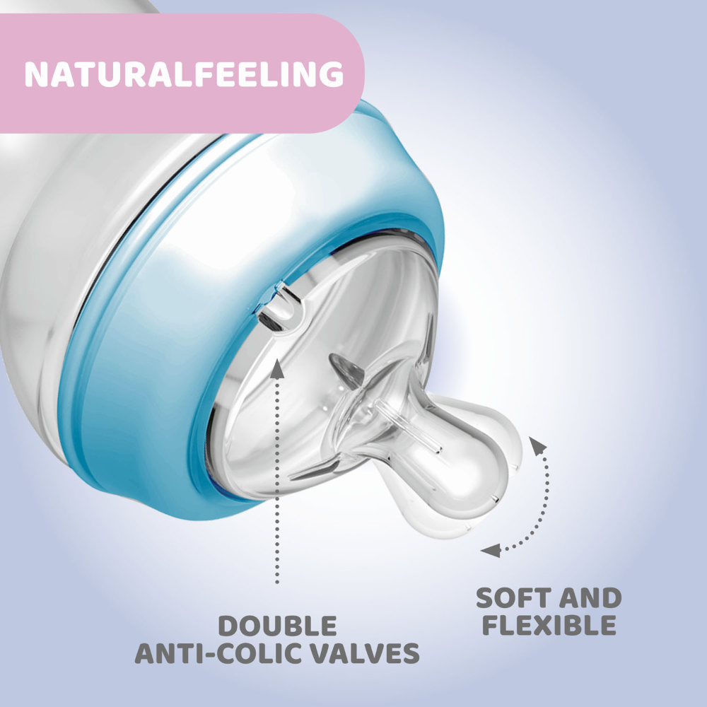 Chicco Natural Feeling Feeding Bottle 6M+ 330ml - Blue