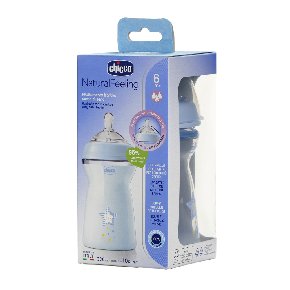 Chicco Natural Feeling Feeding Bottle 6M+ 330ml - Blue