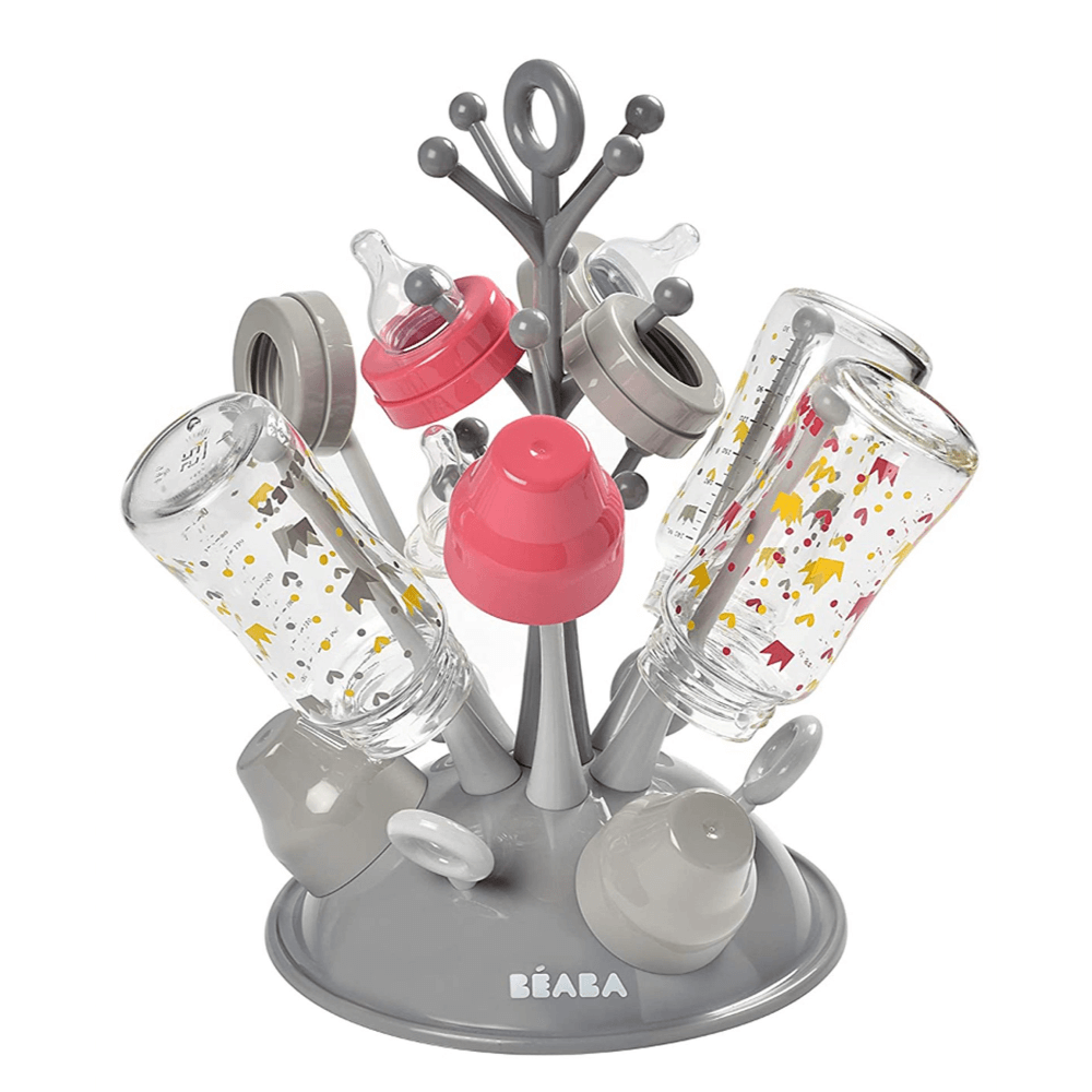 Beaba Baby Bottle Tree Drying Rack, Portable, Compact Drying Rack for 6 Bottles and Accessories with Removable Water Collection Tray, Space-Saving & Dishwasher Safe,  Easy to Fold, Suitable for Baby Bottles, Sipper Cups, and Baby Feeding Essentials