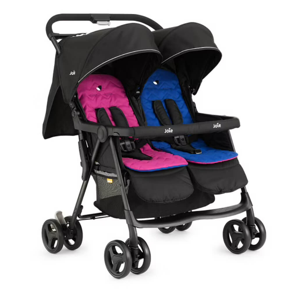 Joie Aire Twin Stroller with Rain Cover - Rosy & Sea