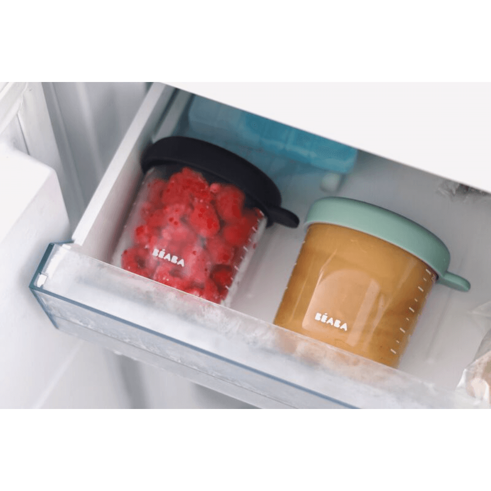 Beaba Glass Storage Container - Ideal Airtight Container for Storing Baby Snacks and Meals with Graduation Measuring Scale, Heat, Freeze, Sterilization, and Microwave Safe, 250ML, Set of 6