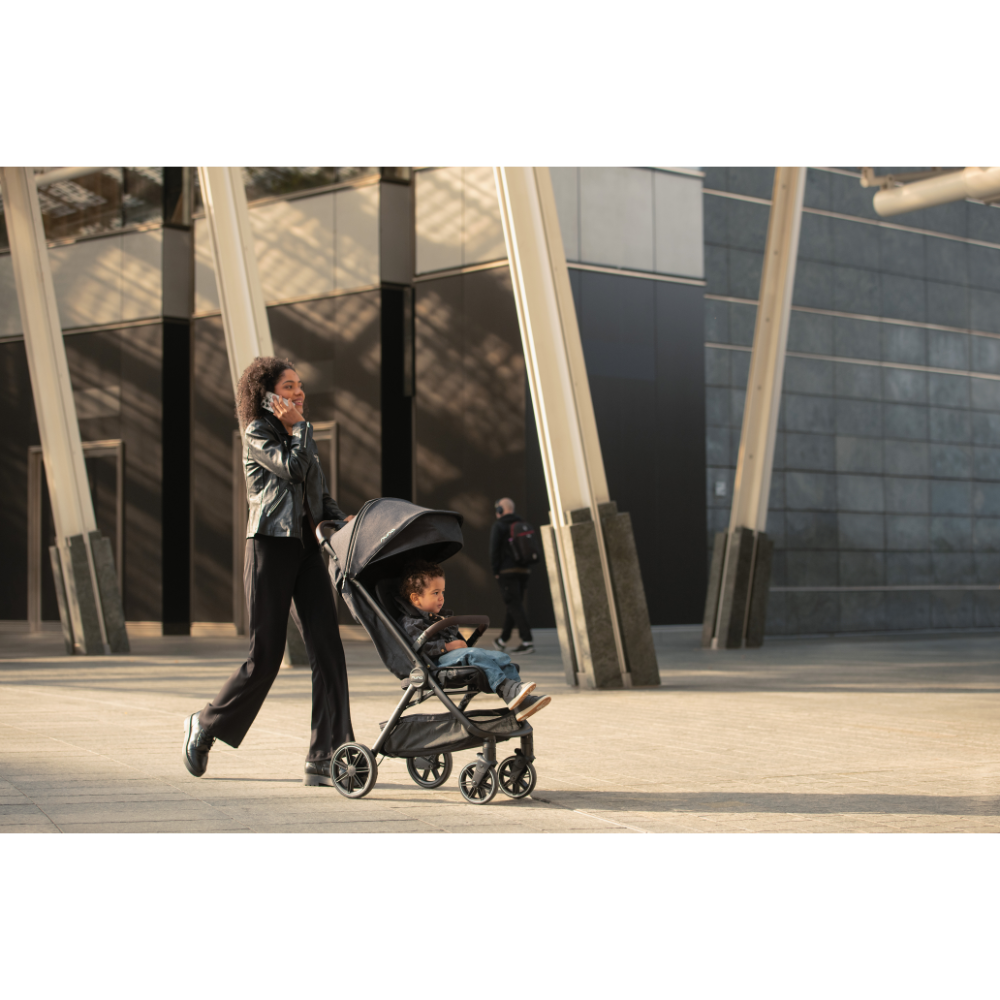 Nuna Trvl LX Cabin Friendly Stroller|Lightweight-Compact|One Hand Fold|Extendable Canopy|Big Rear Wheel|All Wheel Suspension|0 to 4Y (Upto 22Kg) - Caviar