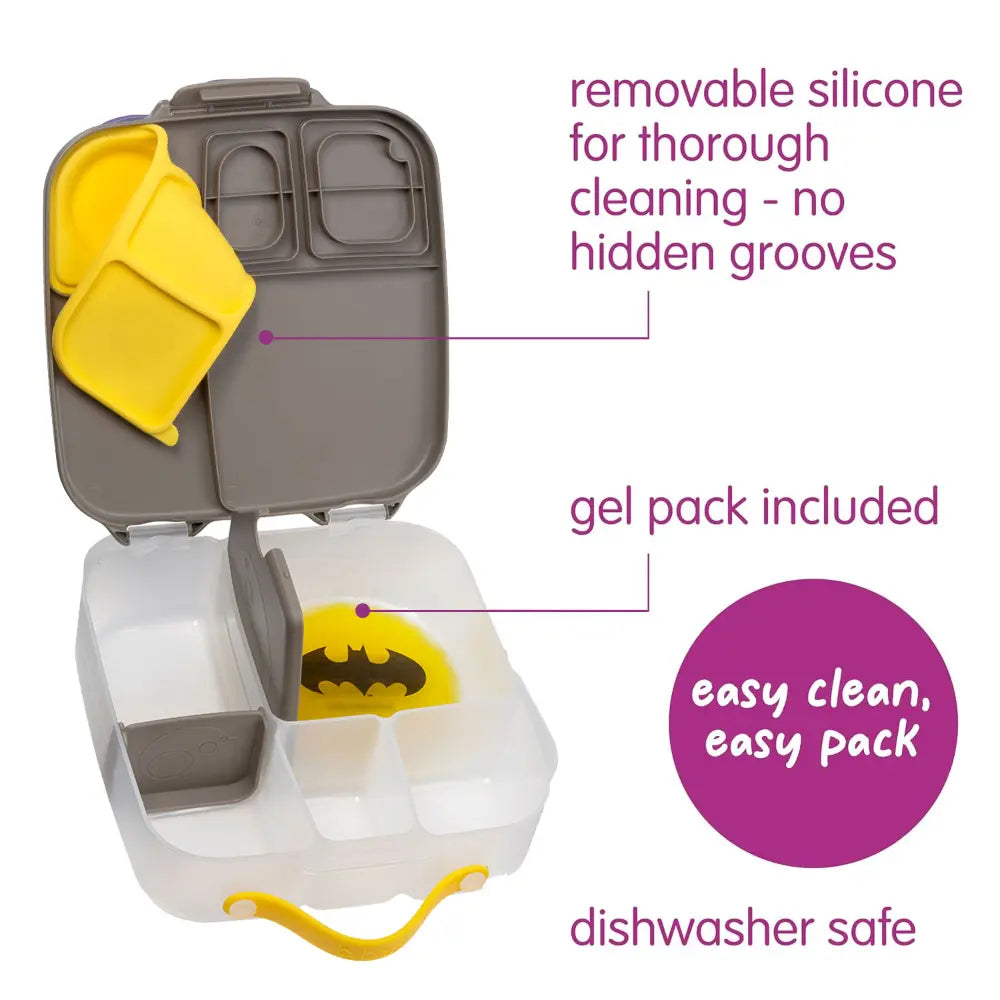 B.Box Warner Bros Batman Kids Lunchbox – 2 Litre, Leak-Proof Bento Style with Gel Cooler Pack, Adjustable Divider & Whole Fruit Compartment – Multicolor