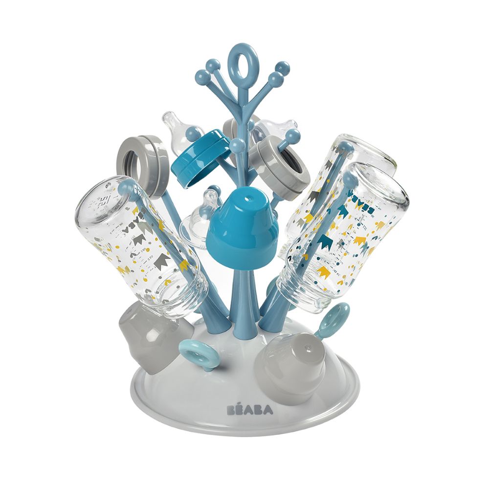 Beaba Baby Bottle Tree Drying Rack, Portable, Compact Drying Rack for 6 Bottles and Accessories with Removable Water Collection Tray, Space-Saving & Dishwasher Safe,  Easy to Fold, Suitable for Baby Bottles, Sipper Cups, and Baby Feeding Essentials