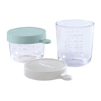 Beaba Glass Storage Jar - Airtight Container for Storing Baby Snacks and Meals with Graduation Measuring Scale, Heat, Freeze, Sterilization and Microwave Safe,  Set of 2, 150ML & 250ML